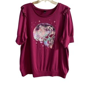 torrid Magenta Short Sleeve Tee with  Skull Graphic 2X